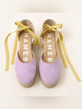 Manebí Wisteria Lilac Suede Lace-Up Espadrille Wedge Platform Sandals Size 40
